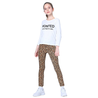 LPATTERN Children's Bottoms Leopard Girls Leggings Sweet Elastic Plush Flower Printing Casual Skinny Pants Thicken Velvet Pants