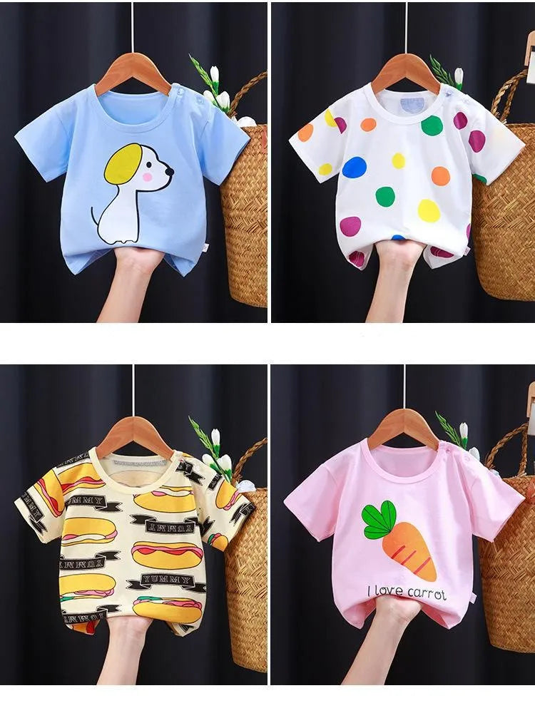 2023 Summer New Children's Clothing Baby Girls Short Sleeve Basic Tops Cartoon T Shirt For Kids Boy