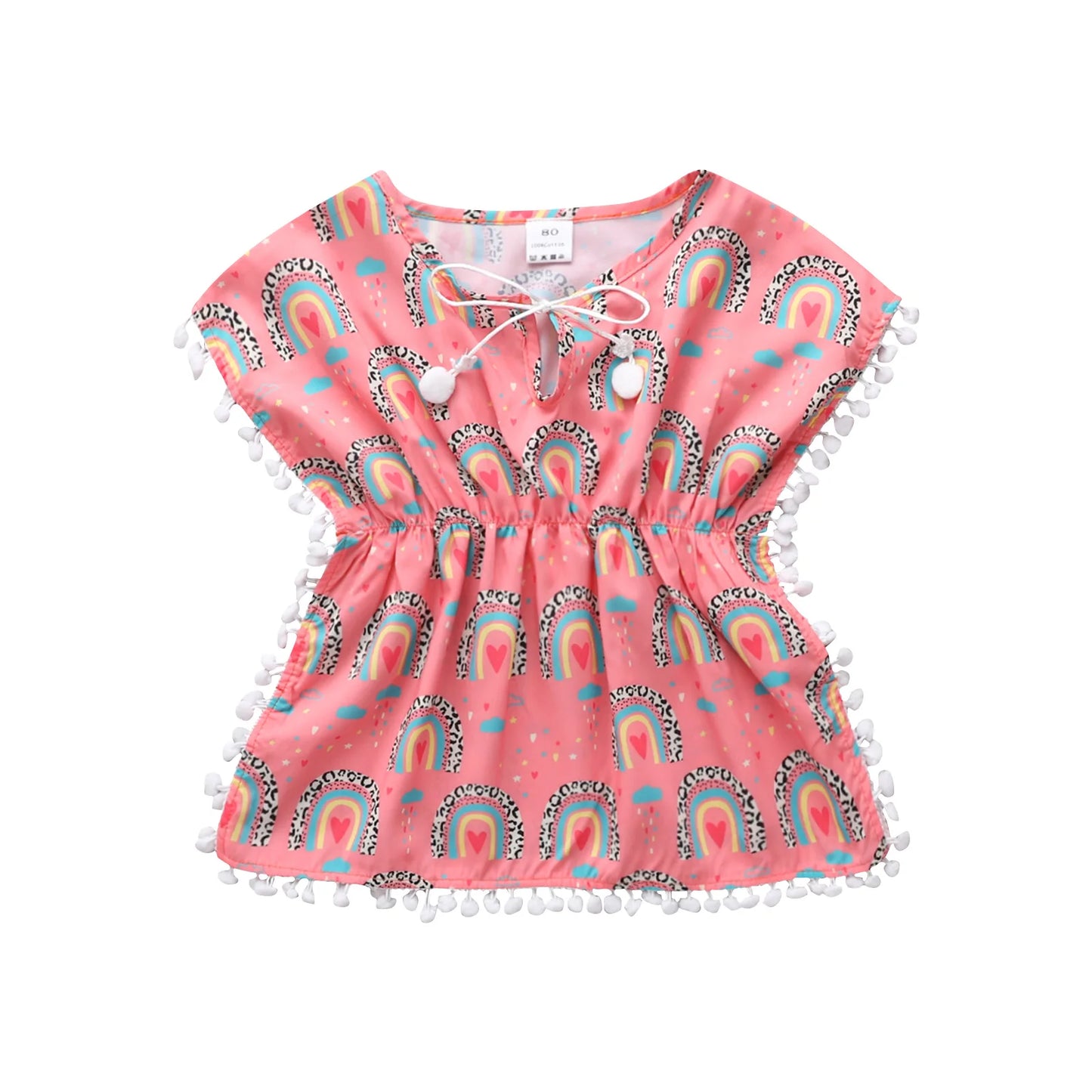 Infant Kids Baby Girls Casual Loose Style Dress, Round Collar Short Batwing Sleeves Beach Blouses Shirts 0-5T