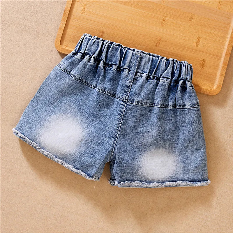 IENENS Fashion Girls Denim Pants Shorts Girl Thin Soft Trousers Jeans Kids Children Casual Clothes Clothing 4-13 Years