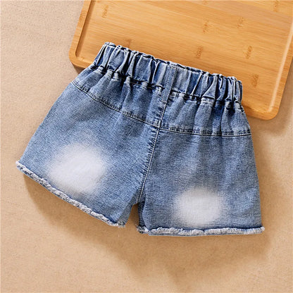 IENENS Fashion Girls Denim Pants Shorts Girl Thin Soft Trousers Jeans Kids Children Casual Clothes Clothing 4-13 Years