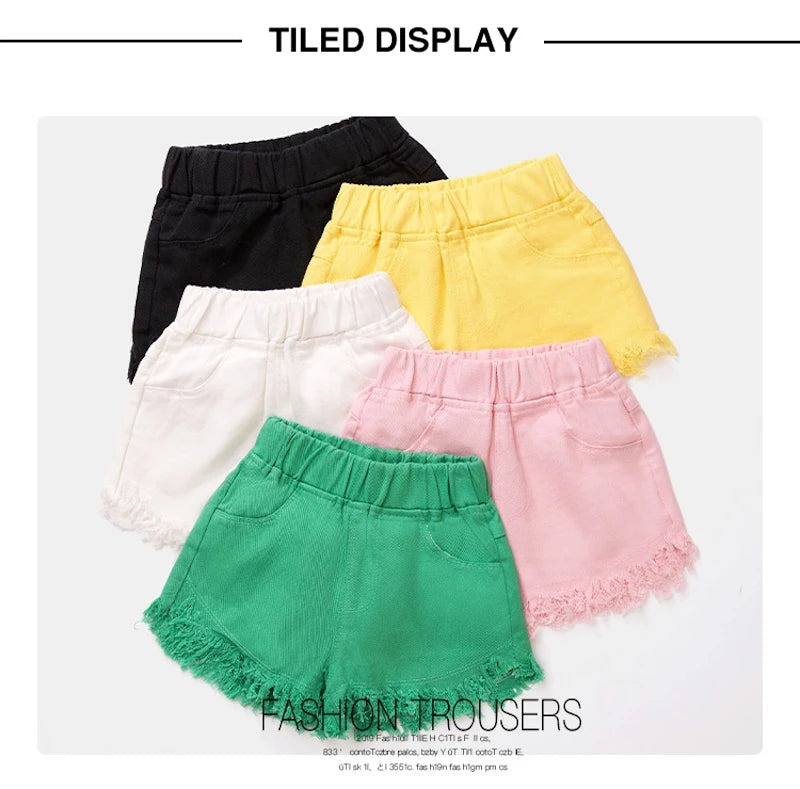 IENENS Fashion Girls Denim Pants Shorts Girl Thin Soft Trousers Jeans Kids Children Casual Clothes Clothing 4-13 Years