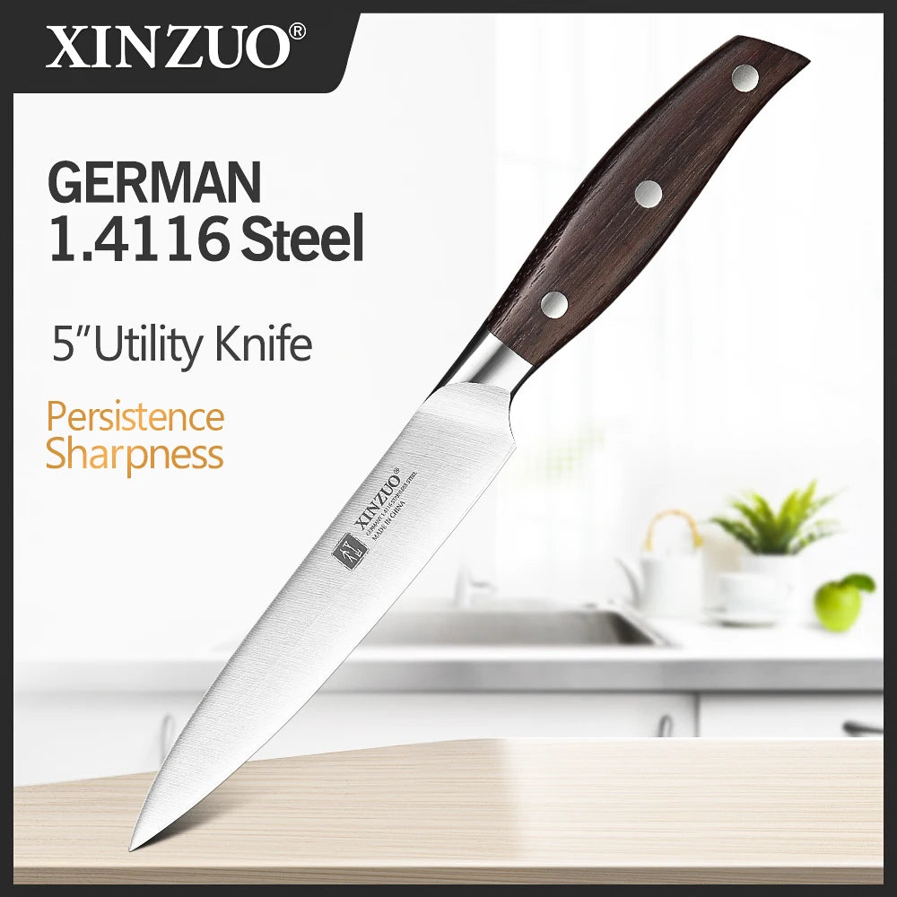 XINZUO High Quality 3.5+5+8+8+8"  Paring Utility Cleaver Chef Knife Germany 1.4116 Stainless Steel 1PCS 5PCS Kitchen Knife Sets