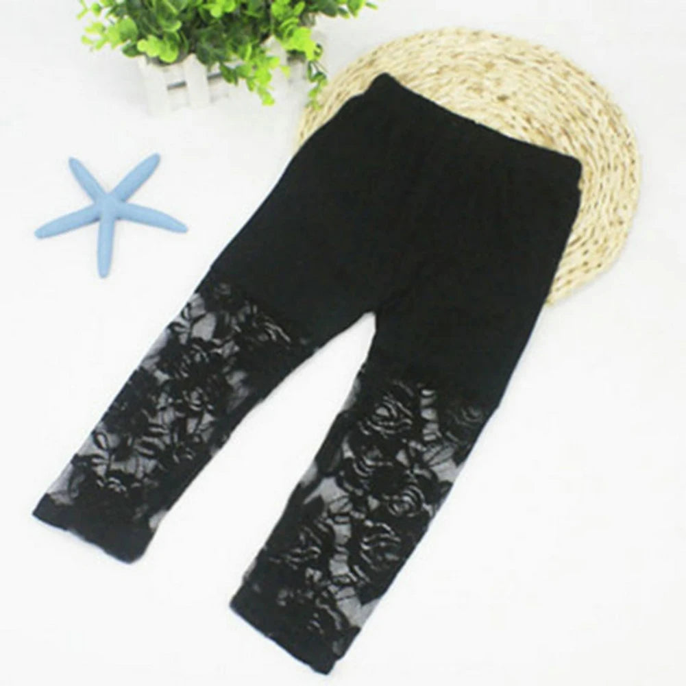 Children Girl Lace Tight Pants 3-10years Girls Knee Length Kid Fifth Pants Candy Color Summer Kid Cropped Clothing Bottoms Legg