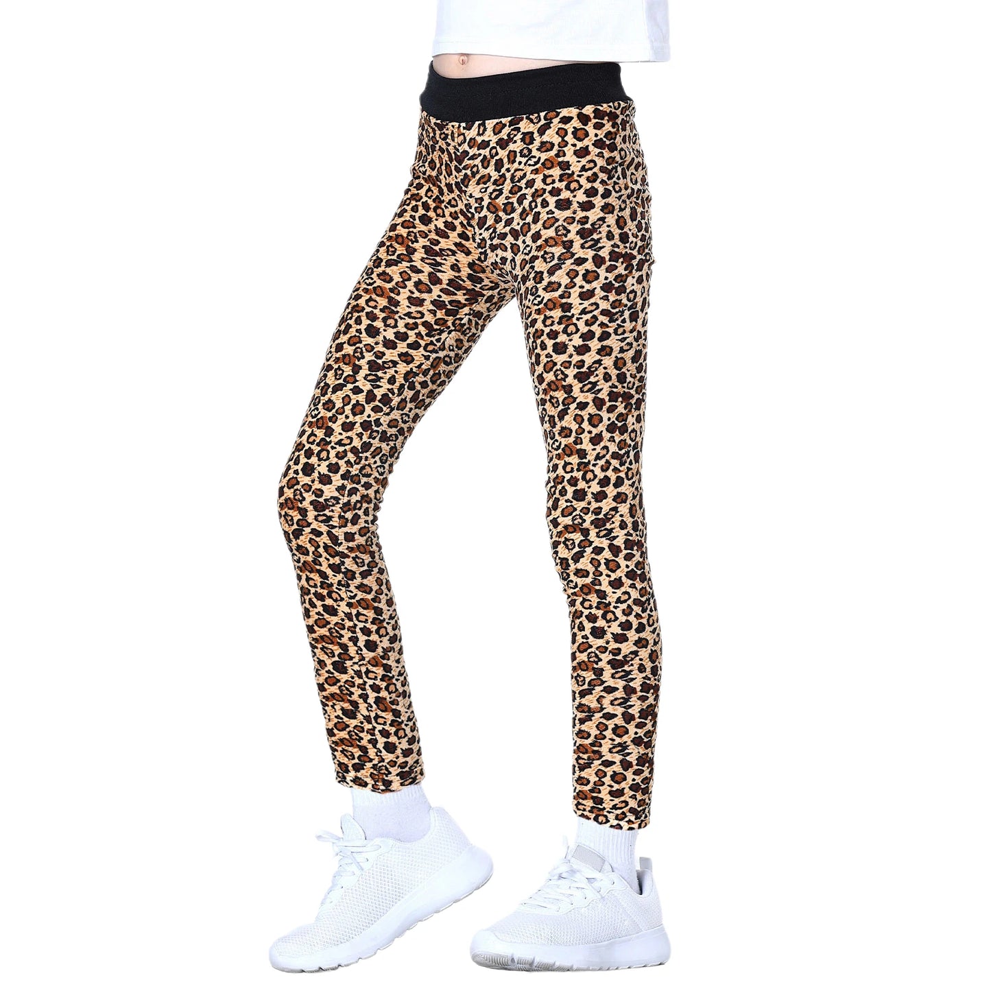 LPATTERN Children's Bottoms Leopard Girls Leggings Sweet Elastic Plush Flower Printing Casual Skinny Pants Thicken Velvet Pants