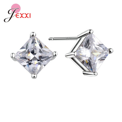 Big Promotion 925 Sterling Silver Needle Round Flower Square Letter 8 Shaped Stud Earrings For Women Wedding Fine Jewelry Gift