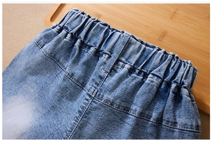 IENENS Fashion Girls Denim Pants Shorts Girl Thin Soft Trousers Jeans Kids Children Casual Clothes Clothing 4-13 Years