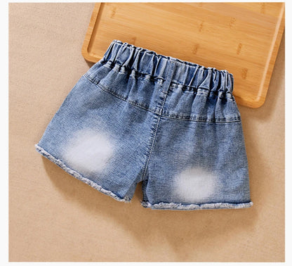 IENENS Fashion Girls Denim Pants Shorts Girl Thin Soft Trousers Jeans Kids Children Casual Clothes Clothing 4-13 Years