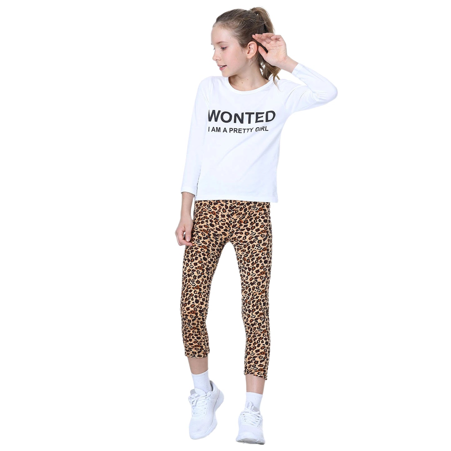 LPATTERN Children's Bottoms Leopard Girls Leggings Sweet Elastic Plush Flower Printing Casual Skinny Pants Thicken Velvet Pants