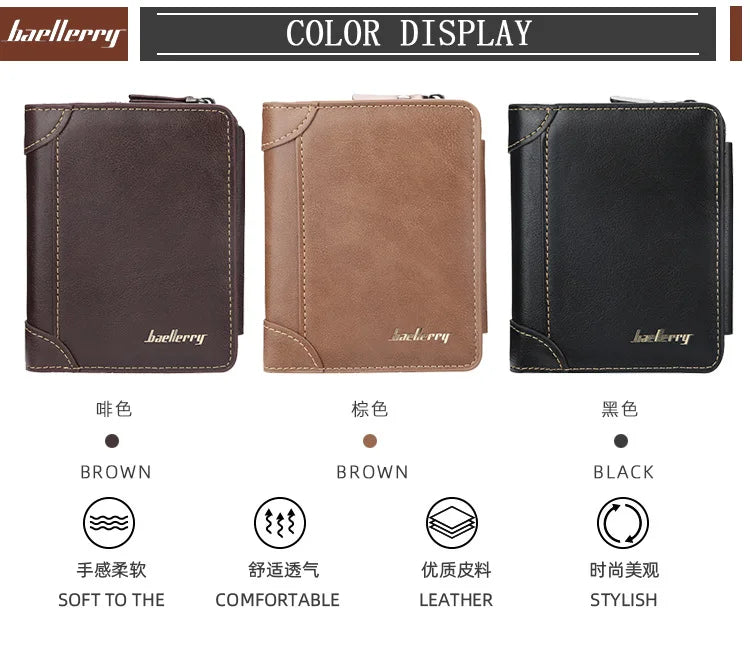 New Leather Men Wallets High Quality Zipper Short Desigh Card Holder Male Purse Vintage Coin Holder Men Wallets