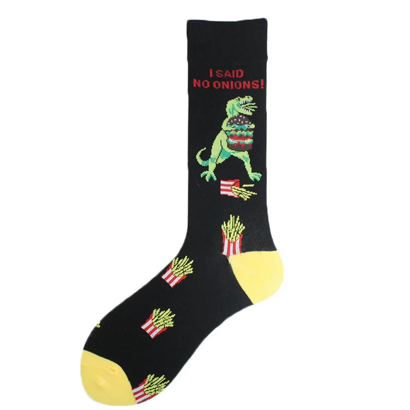 Cotton Happy Funny Socks Men Alien Planet Shark Crazy Design Sokken Unisex Novelty Dinosaur Crew Skateboard Calcetines Hombre