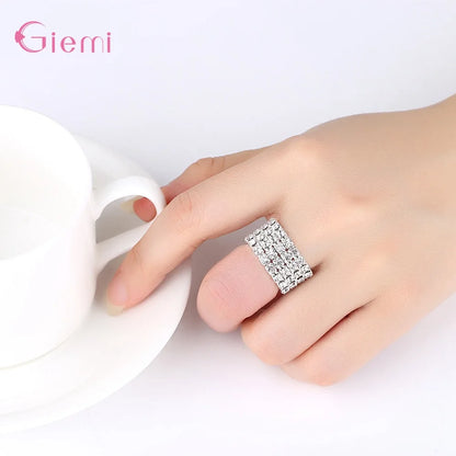 Hot Sale Real 925 Silver Top Quality Cubic Sparkling Stackable Crystals Adjustable Rings For Women Girls Bridal Jewelry