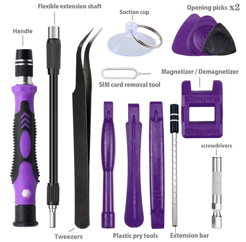 Precision Screwdriver Set 115 in 1 Purple Multi-Function Professional Repair Tool Phillips Magnetic Screw Driver Bits Hand Tool