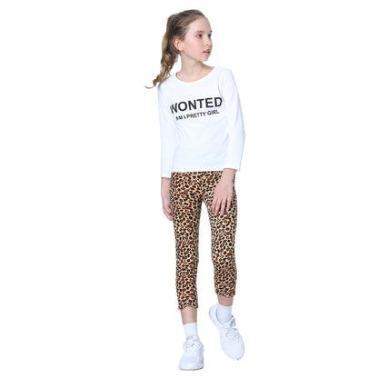 LPATTERN Children's Bottoms Leopard Girls Leggings Sweet Elastic Plush Flower Printing Casual Skinny Pants Thicken Velvet Pants