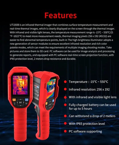 UNI-T UTI260B HD 256X192 Pixels Industrial Thermal Imager Camera Temperature Imaging Circuit Electrical Maintenance