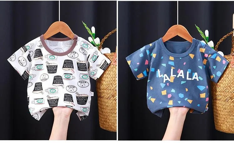 2023 Summer New Children's Clothing Baby Girls Short Sleeve Basic Tops Cartoon T Shirt For Kids Boy