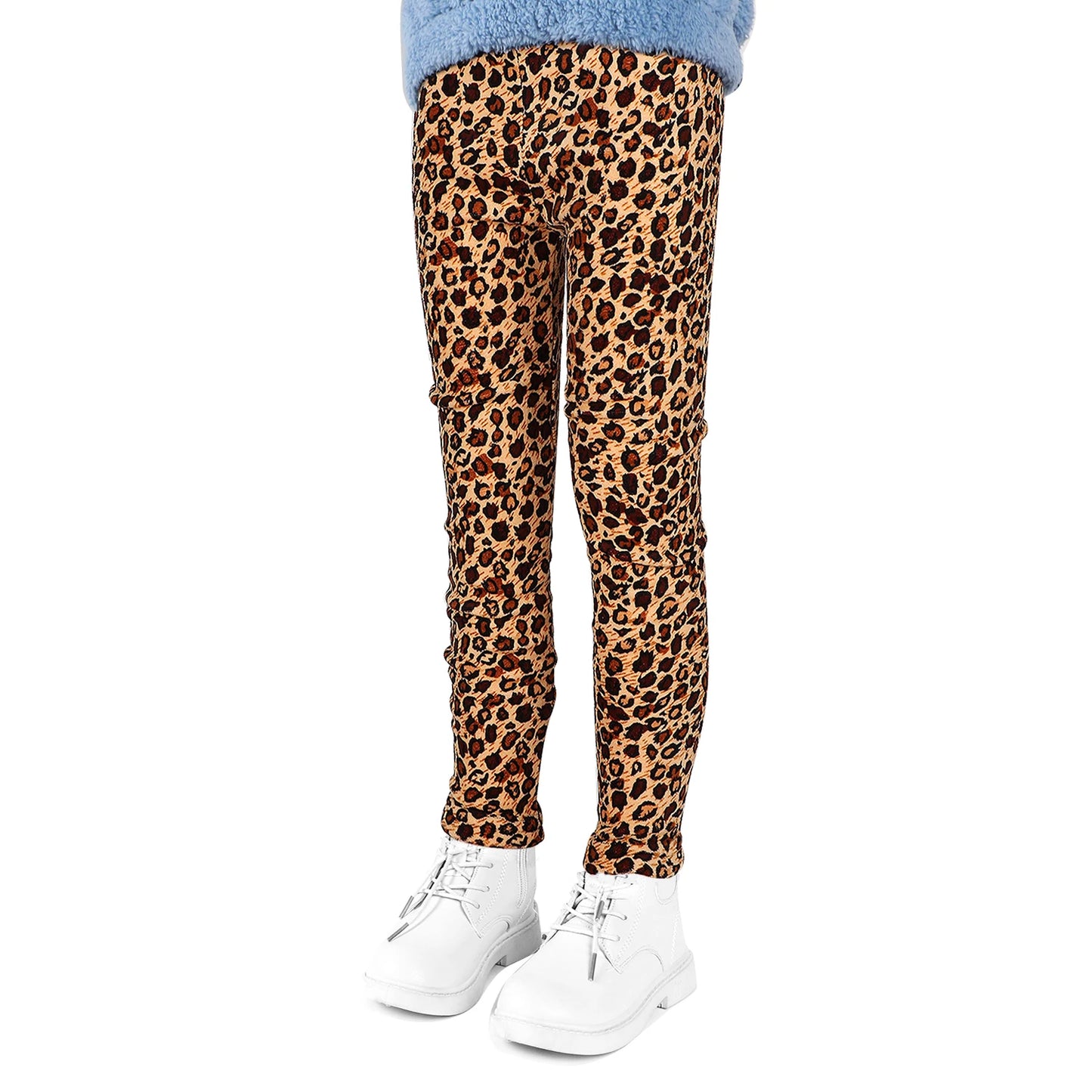 LPATTERN Children's Bottoms Leopard Girls Leggings Sweet Elastic Plush Flower Printing Casual Skinny Pants Thicken Velvet Pants