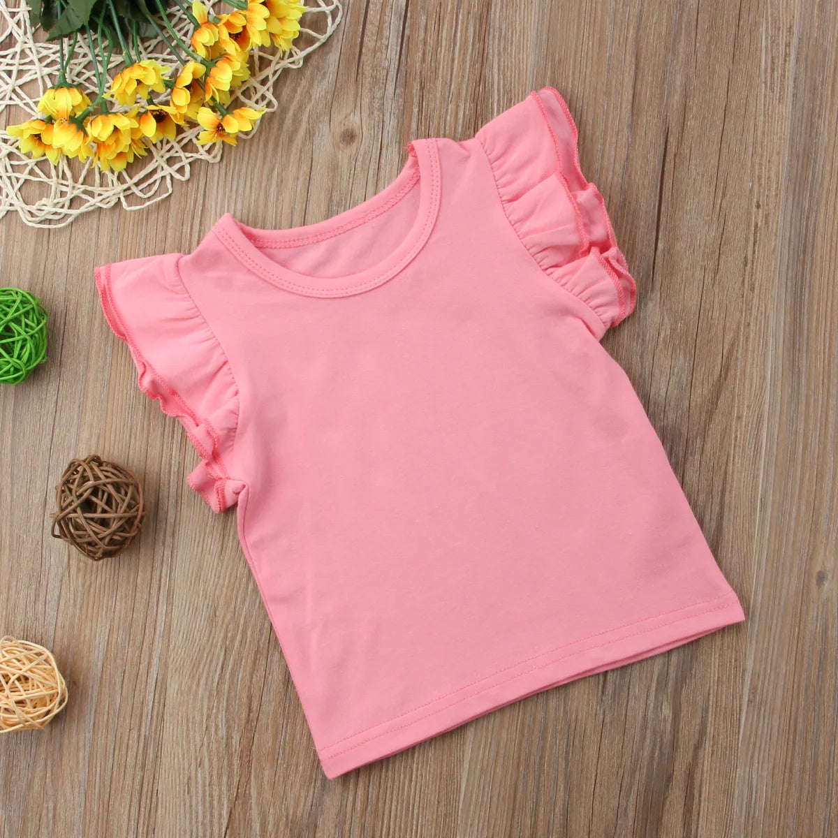 2019 Baby Summer Clothing Toddler Baby Girls Boy Flying Sleeves Tops Shirts Outfits Kid Solid Clothes Tee 0-4T