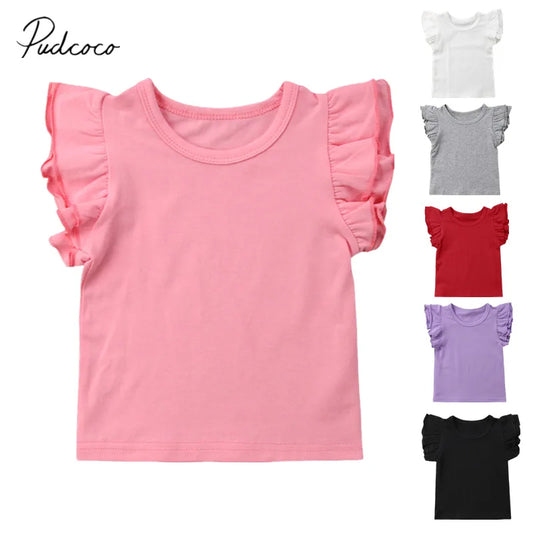 2019 Baby Summer Clothing Toddler Baby Girls Boy Flying Sleeves Tops Shirts Outfits Kid Solid Clothes Tee 0-4T