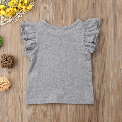 2019 Baby Summer Clothing Toddler Baby Girls Boy Flying Sleeves Tops Shirts Outfits Kid Solid Clothes Tee 0-4T