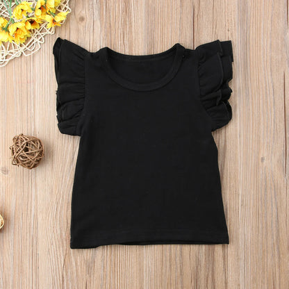 2019 Baby Summer Clothing Toddler Baby Girls Boy Flying Sleeves Tops Shirts Outfits Kid Solid Clothes Tee 0-4T