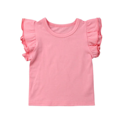 2019 Baby Summer Clothing Toddler Baby Girls Boy Flying Sleeves Tops Shirts Outfits Kid Solid Clothes Tee 0-4T