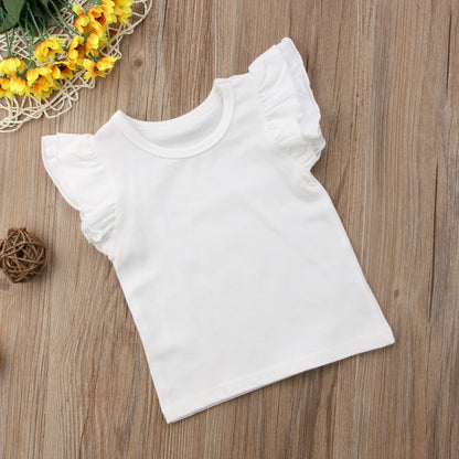 2019 Baby Summer Clothing Toddler Baby Girls Boy Flying Sleeves Tops Shirts Outfits Kid Solid Clothes Tee 0-4T