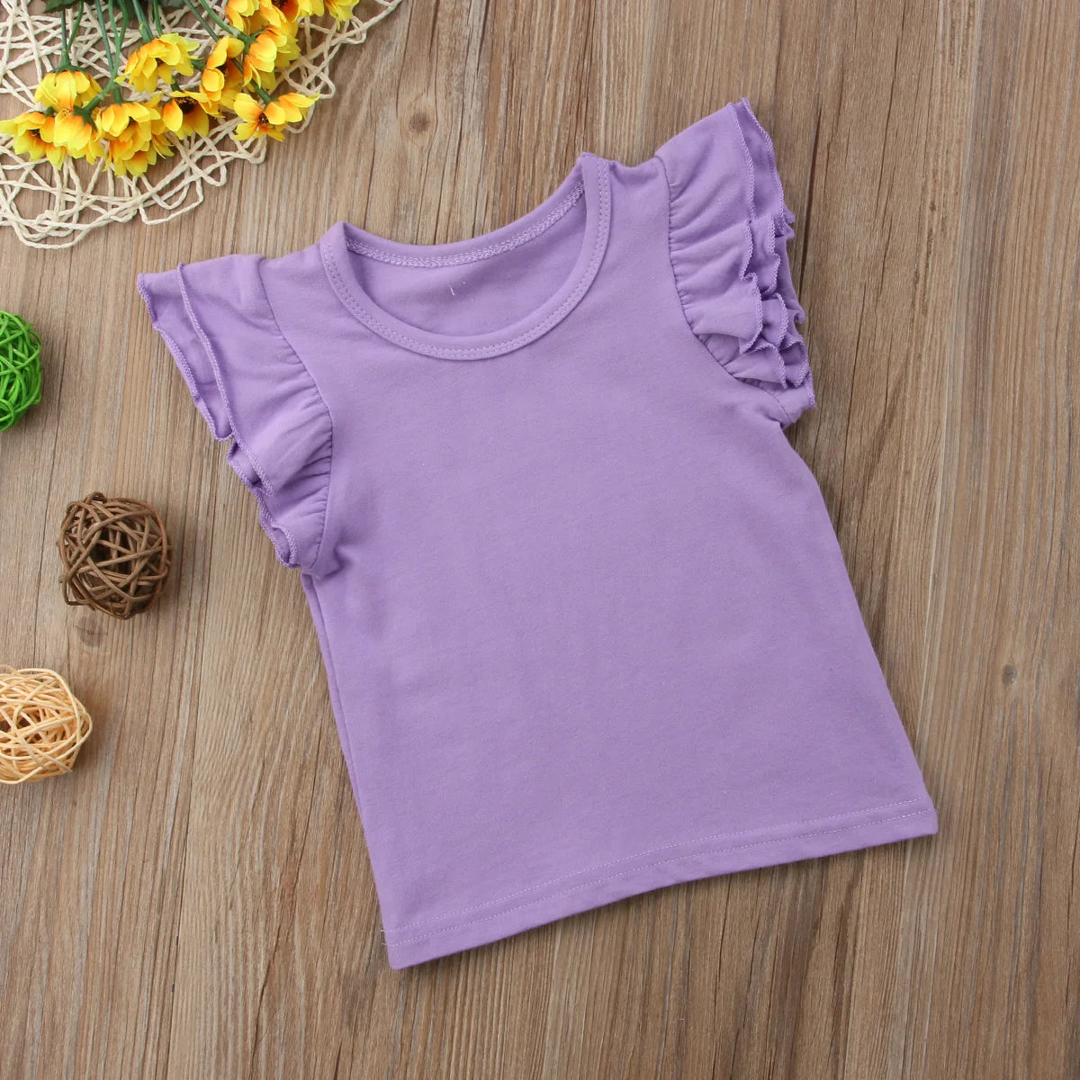 2019 Baby Summer Clothing Toddler Baby Girls Boy Flying Sleeves Tops Shirts Outfits Kid Solid Clothes Tee 0-4T