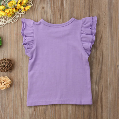 2019 Baby Summer Clothing Toddler Baby Girls Boy Flying Sleeves Tops Shirts Outfits Kid Solid Clothes Tee 0-4T