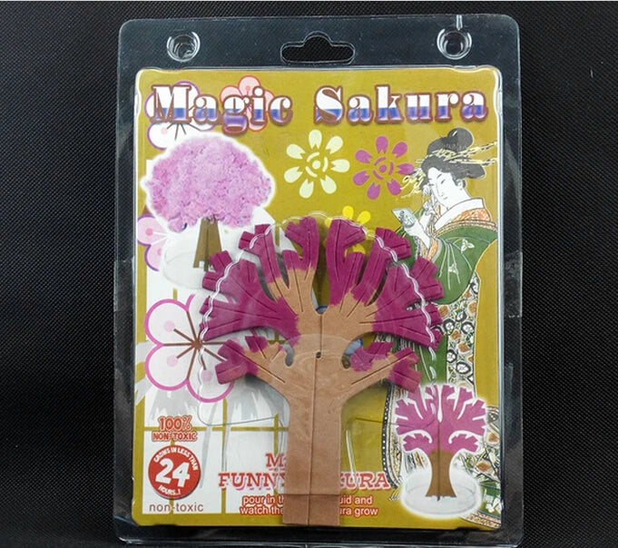 2022 14cm Visual Magic Artificial Sakura Trees Decorative Grow DIY Paper Tree Toys Flower Desktop Cherry Blossom Novelties Funny