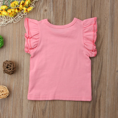 2019 Baby Summer Clothing Toddler Baby Girls Boy Flying Sleeves Tops Shirts Outfits Kid Solid Clothes Tee 0-4T