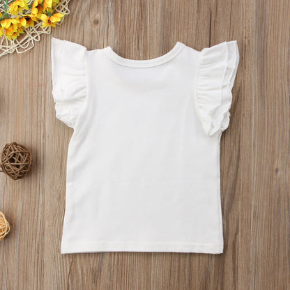 2019 Baby Summer Clothing Toddler Baby Girls Boy Flying Sleeves Tops Shirts Outfits Kid Solid Clothes Tee 0-4T