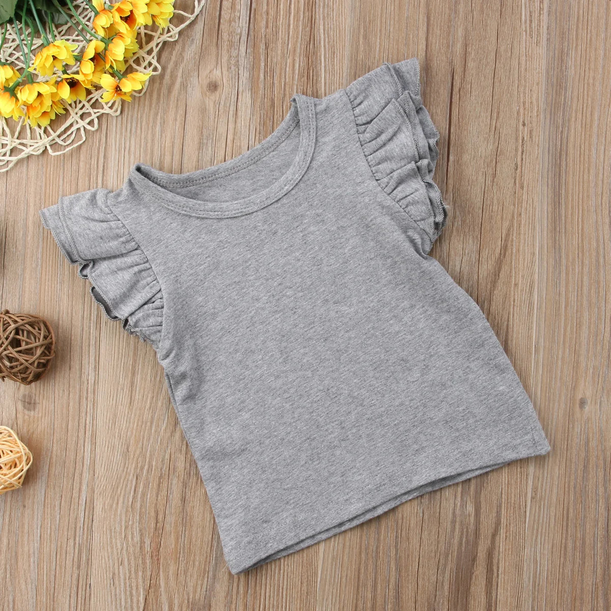 2019 Baby Summer Clothing Toddler Baby Girls Boy Flying Sleeves Tops Shirts Outfits Kid Solid Clothes Tee 0-4T