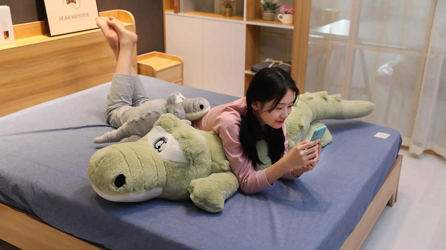 Big Size Crocodile Lying Section Plush Pillow Mat Plush Crocodile Soft Stuffed Animal Toy Cartoon Plush Dolls Kids Girl Gift