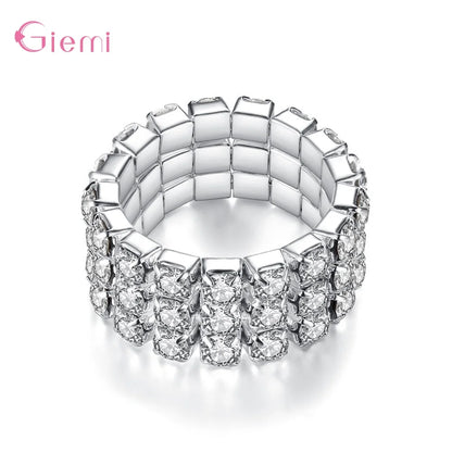 Hot Sale Real 925 Silver Top Quality Cubic Sparkling Stackable Crystals Adjustable Rings For Women Girls Bridal Jewelry