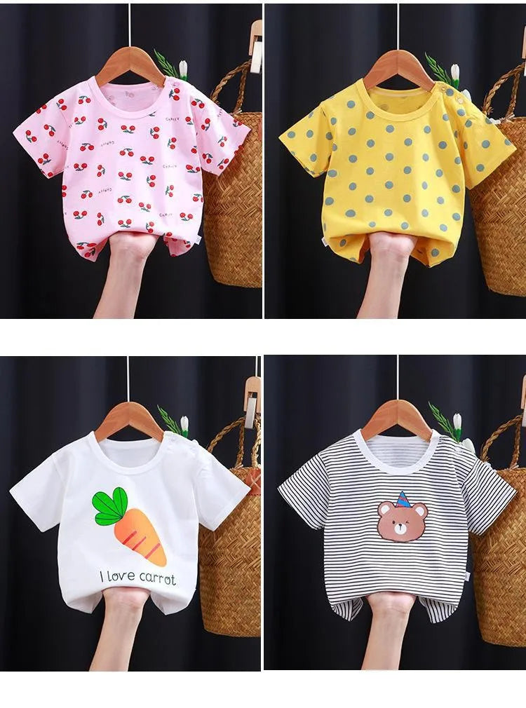 2023 Summer New Children's Clothing Baby Girls Short Sleeve Basic Tops Cartoon T Shirt For Kids Boy