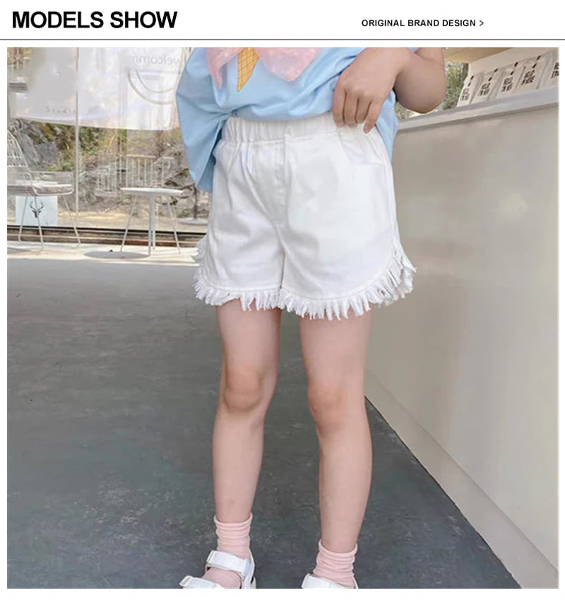 IENENS Fashion Girls Denim Pants Shorts Girl Thin Soft Trousers Jeans Kids Children Casual Clothes Clothing 4-13 Years