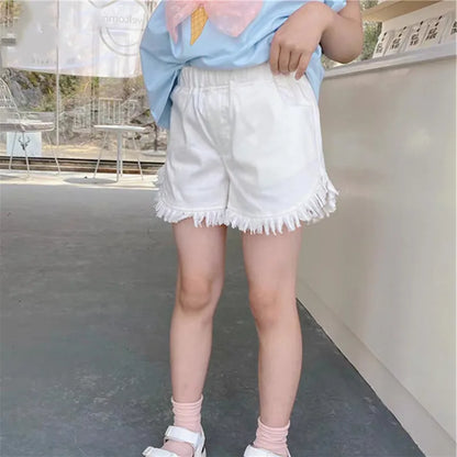 IENENS Fashion Girls Denim Pants Shorts Girl Thin Soft Trousers Jeans Kids Children Casual Clothes Clothing 4-13 Years