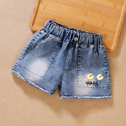 IENENS Fashion Girls Denim Pants Shorts Girl Thin Soft Trousers Jeans Kids Children Casual Clothes Clothing 4-13 Years