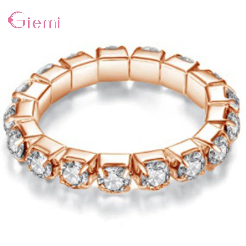 Hot Sale Real 925 Silver Top Quality Cubic Sparkling Stackable Crystals Adjustable Rings For Women Girls Bridal Jewelry