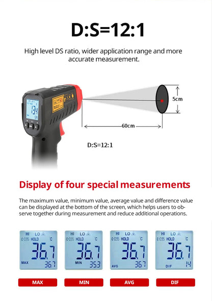 UNI-T Digital Thermometer UT306S UT306C Non-contact industrial Infrared Laser Temperature Meter Temperature Gun Tester-50-500