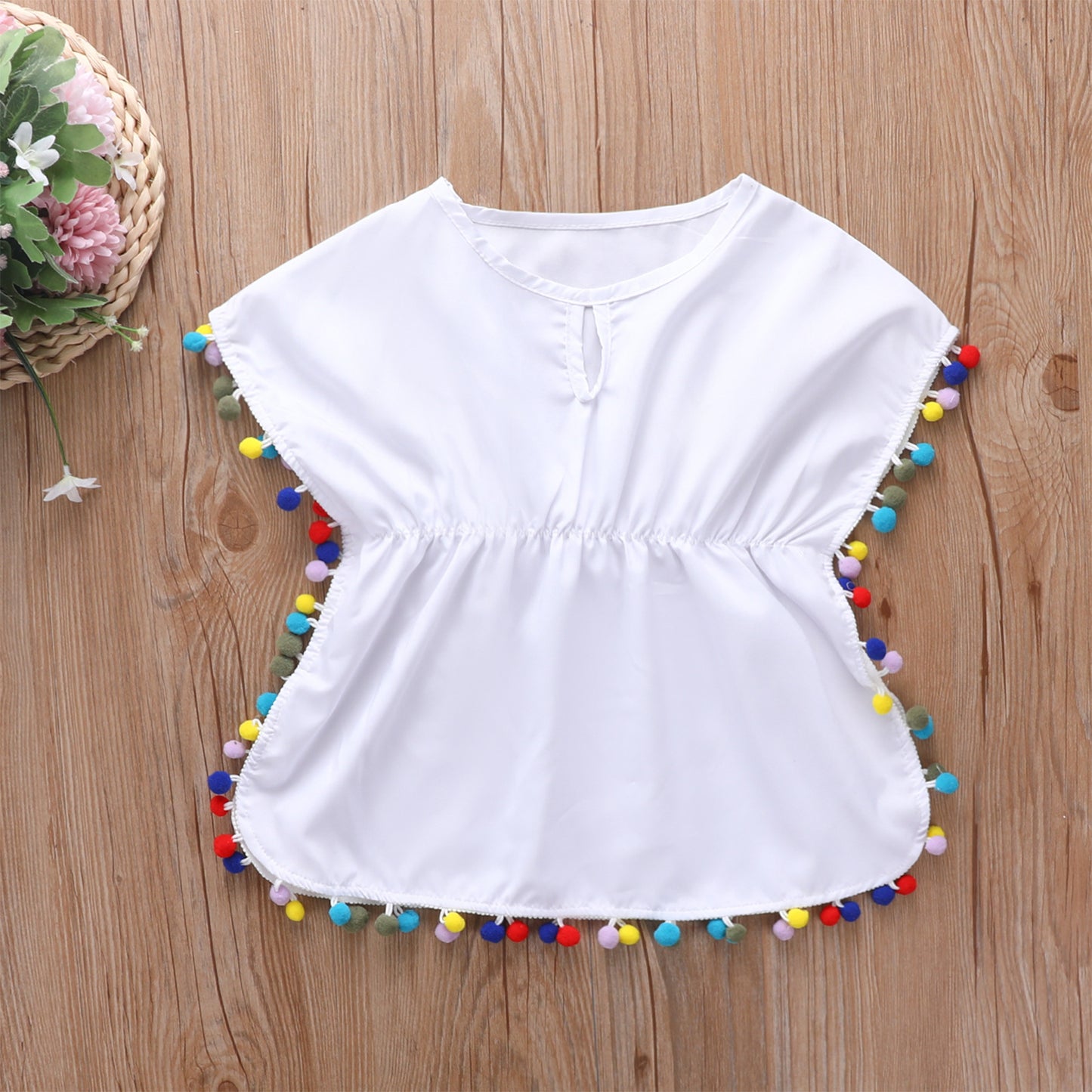 Infant Kids Baby Girls Casual Loose Style Dress, Round Collar Short Batwing Sleeves Beach Blouses Shirts 0-5T