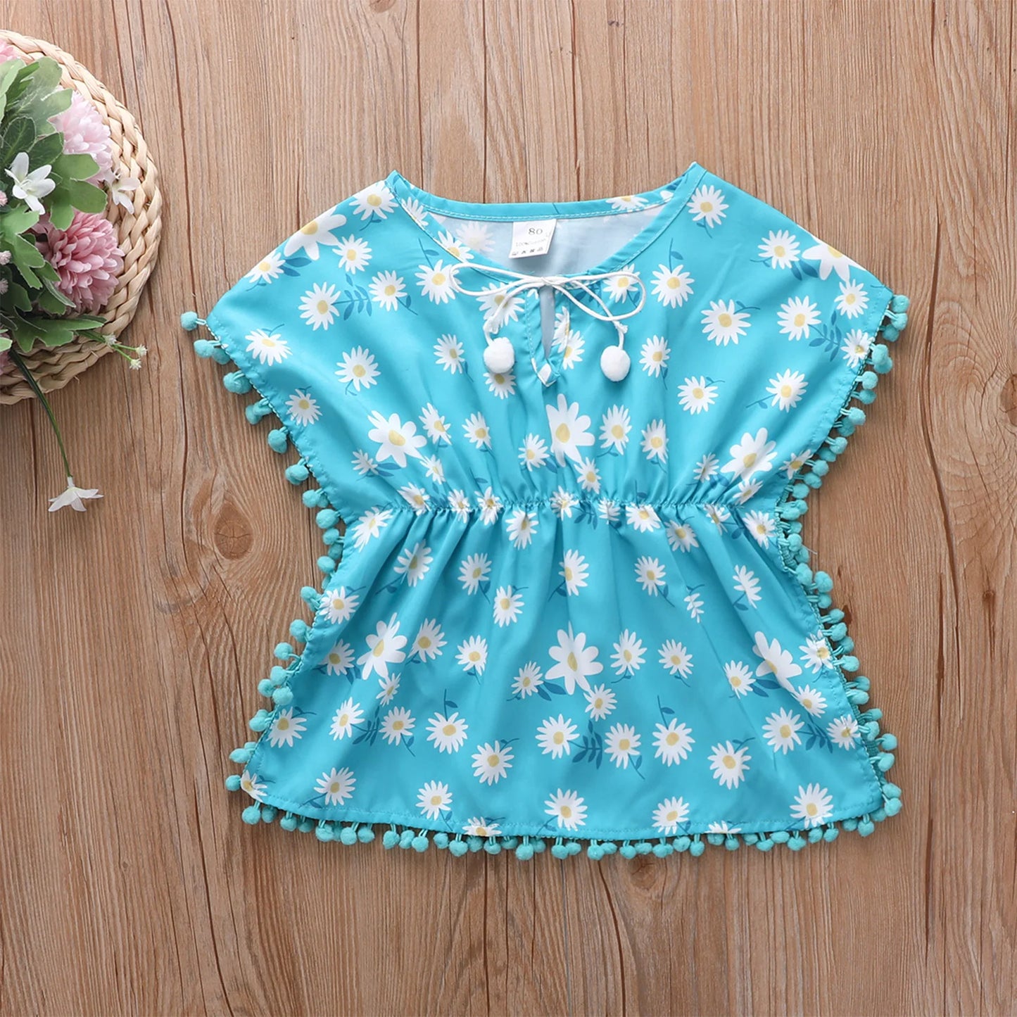 Infant Kids Baby Girls Casual Loose Style Dress, Round Collar Short Batwing Sleeves Beach Blouses Shirts 0-5T