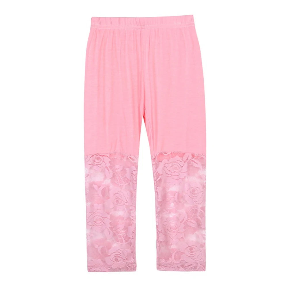 Children Girl Lace Tight Pants 3-10years Girls Knee Length Kid Fifth Pants Candy Color Summer Kid Cropped Clothing Bottoms Legg