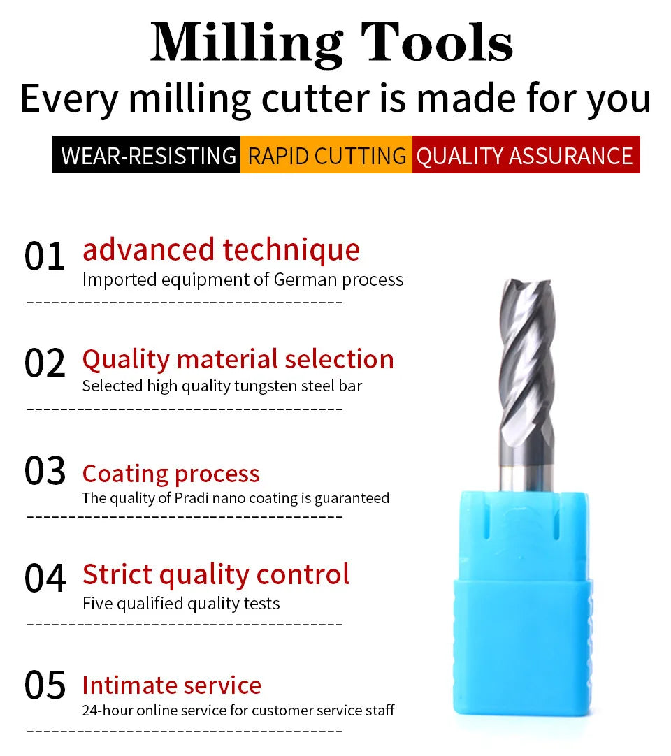 ZGT Endmills Alloy Carbide Tungsten Steel Milling Cutter End Mill HRC50 4 Flute 4mm 6mm 8mm 10mm 12mm Metal Cutter Milling Tools