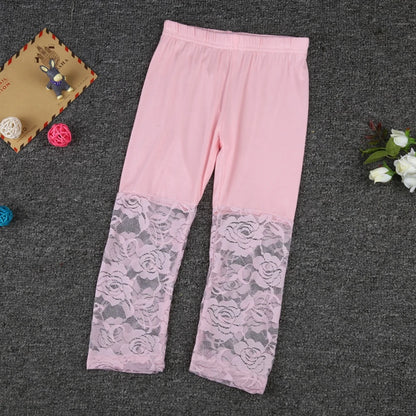 Children Girl Lace Tight Pants 3-10years Girls Knee Length Kid Fifth Pants Candy Color Summer Kid Cropped Clothing Bottoms Legg