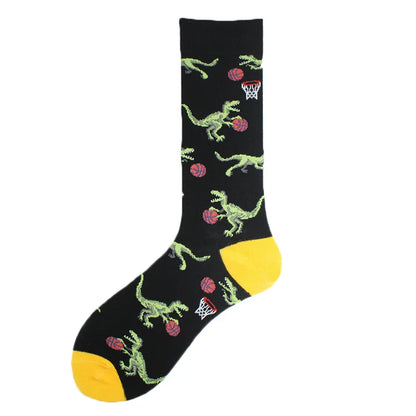 Cotton Happy Funny Socks Men Alien Planet Shark Crazy Design Sokken Unisex Novelty Dinosaur Crew Skateboard Calcetines Hombre