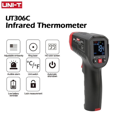 UNI-T Digital Thermometer UT306S UT306C Non-contact industrial Infrared Laser Temperature Meter Temperature Gun Tester-50-500