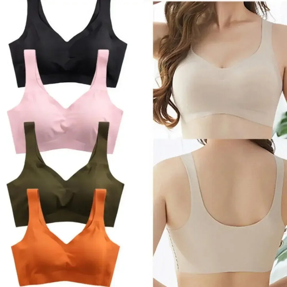 Women Seamless Ice Silk Bra Breathable Push Up Yoga Vest Bras Removable Chest Pad Lifting Bralette Underwear No Steel Ring