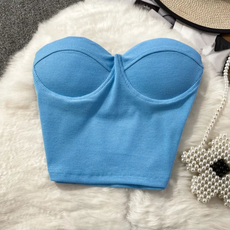 Women's Clothing Solid color Tanks Camis strapless bra vest outerwear sexy spicy short navel slim fit slimming chest pad Tops